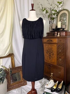 Adrienne Vittadini Fringe Classic Black Sleeveless Cocktail Dress Office Chic